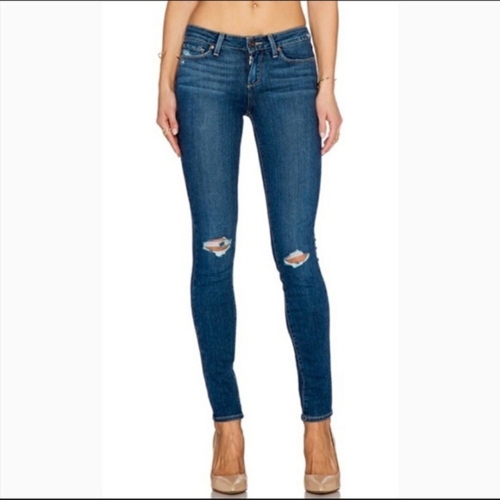 Paige Light Blue Wash Denim Verdugo Ultra Skinny Ripped Knee Jeans EUC Size 25